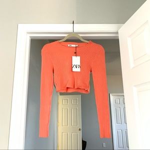 Zara Cropped Knit Ribbed long sleeve top
